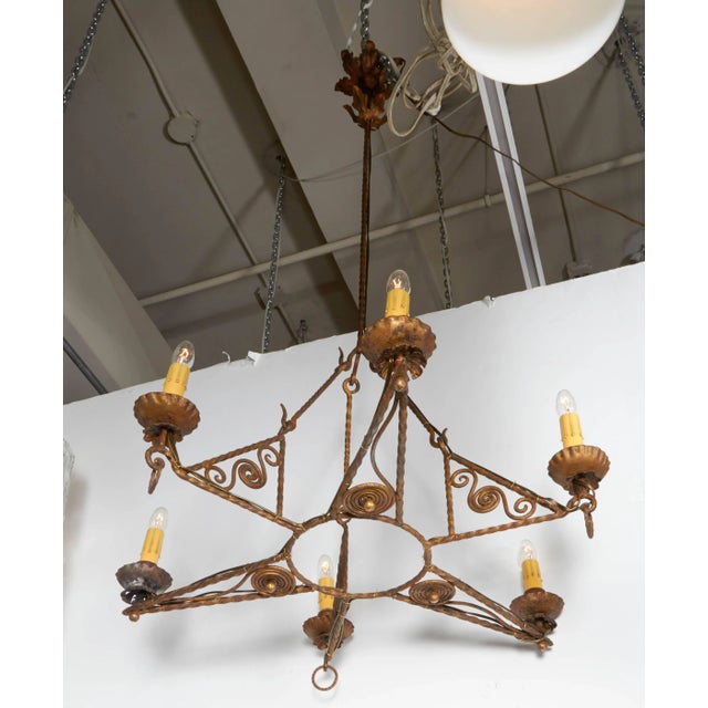 Italian 1920s Art Deco Gilt Iron Chandelier For Sale - Image 4 of 6