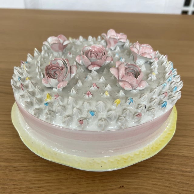 Vintage Italian Hand Painted for Neiman Marcus Ceramic Cake Box. Unique and rare mid century birthday cake box.