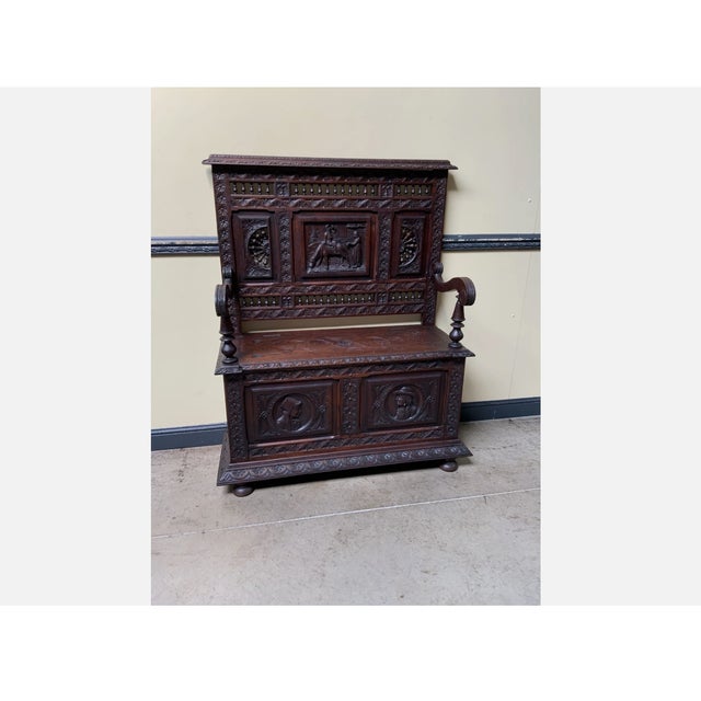 Antique Breton Chest Bench, 1880 For Sale - Image 9 of 11