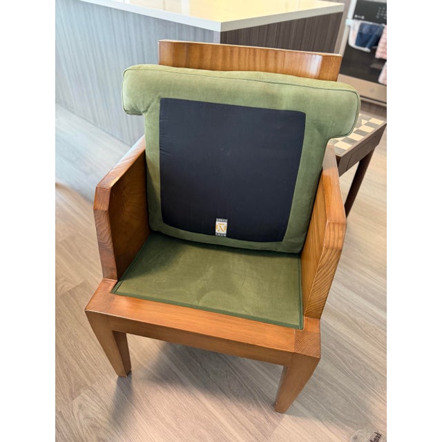 Camel Mimi London Custom Dining Chairs, Set of Six, Solid Wood, Green Suede Seats For Sale - Image 8 of 13