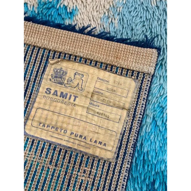 Textile Mid-Century Italian Blue and White Virgin Wool Rug from Samit Borgosesia, 1970s For Sale - Image 7 of 8