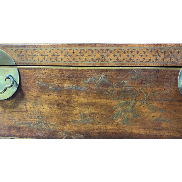 Wood Vintage Drexel Tansu Style Chest With Hand Painted Chinoiserie 24" H For Sale - Image 7 of 9