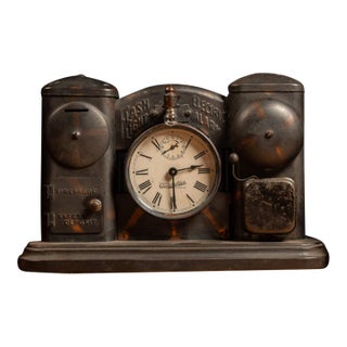 Early 20th Century Japanned Copper Alarm Clock Bank For Sale