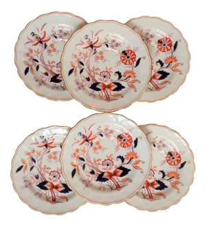 Vintage Booths Fresian Chinoiserie A8022 Scalloped Imari Gold Rim China Saucers- Set of 6