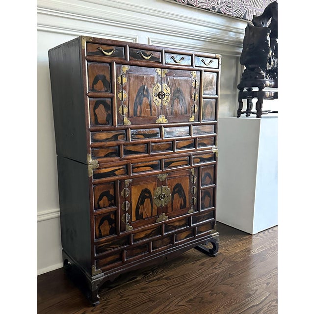 Abstract Korean Antique Pine and Persimmon Wood Stacking Nong Cabinets For Sale - Image 3 of 18