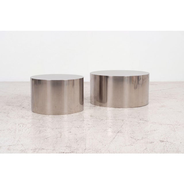 Custom Polished Metal Drum Side Table in the Style of Brueton, 1980 For Sale In Chicago - Image 6 of 6