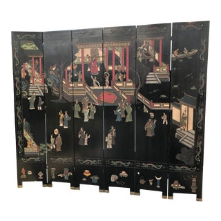 Double Sided 7 ' Six Panel Coromandel Screen of the Forbidden City For Sale