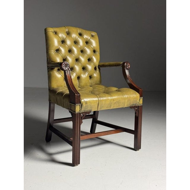 Office Chair in Green Upholstered Leather For Sale - Image 11 of 18