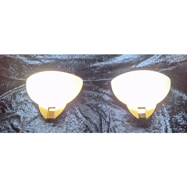 2000 - 2009 Vintage Wall Lamps with Brass Frames and Opaque White Glass Shades by Honsel, 2000s, Set of 2 For Sale - Image 5 of 8