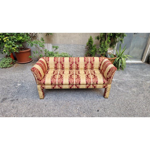 Metal Two-Seater Sofa with Floral Fabric with Decorative Brass Edges, 1980s For Sale - Image 7 of 17