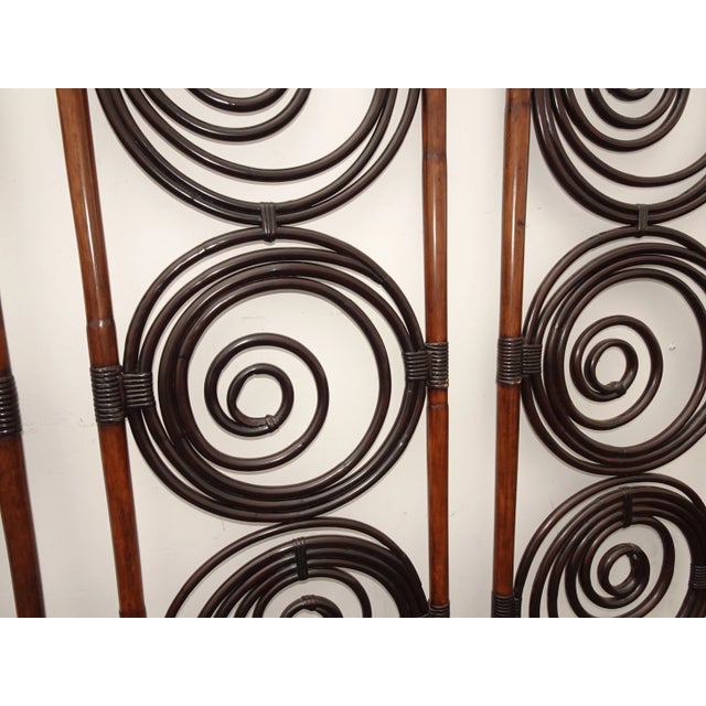 Vintage French Country Brown Bamboo Palecek Wall Decor Screen Picture For Sale - Image 10 of 13