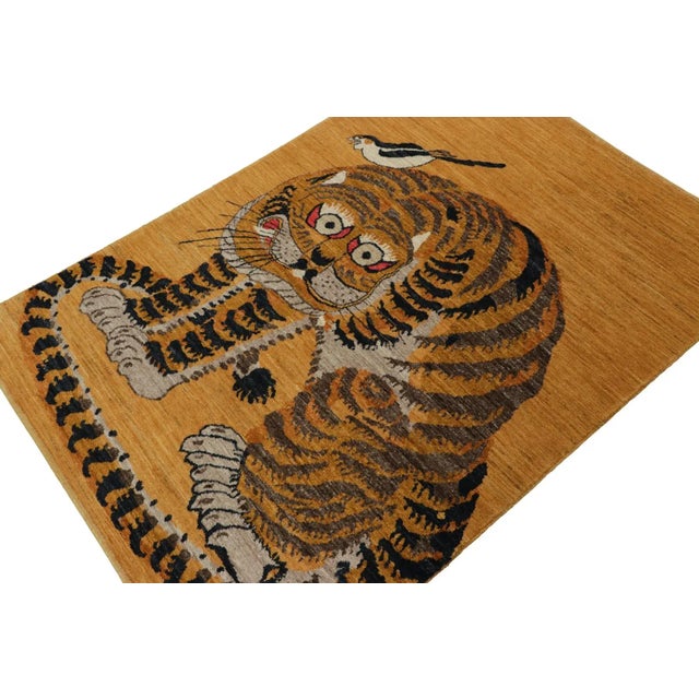 Rug & Kilim Rug & Kilim’s Contemporary Pictorial Rug, Tiger Design in Gold and Black For Sale - Image 4 of 8