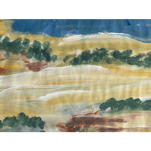 Pair of acrylic on paper abstract landscape paintings by Elia on paper , framed in contemporary frames under glass.