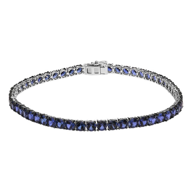 Men's .925 Sterling Silver Created Blue Sapphire Tennis Bracelet - 8.5" Inches For Sale