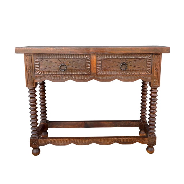Spanish Console Table with Turned Legs and Carved Drawers, 1920 For Sale - Image 11 of 11