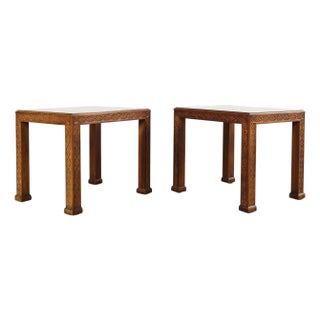 Pair of Henredon Chinese Chippendale Mahogany Side End Tables For Sale