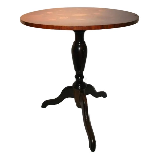 Vintage MCM Italian Marquetry Floral Design Side Table For Sale