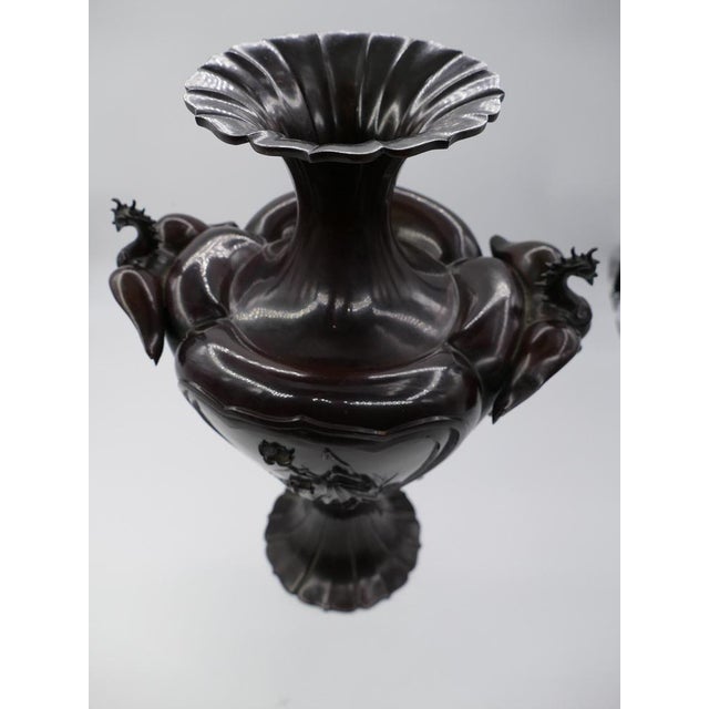 Meiji Floral Bronze Amphora Vase, Japan, Late 19th Century For Sale - Image 3 of 6