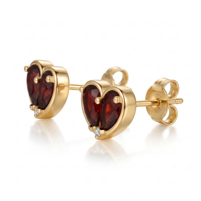 Contemporary Garnet Heart Shape 925 Silver Handmade Studs, Beautiful January Birthstone Studs for Women - A Pair For Sale - Image 3 of 4