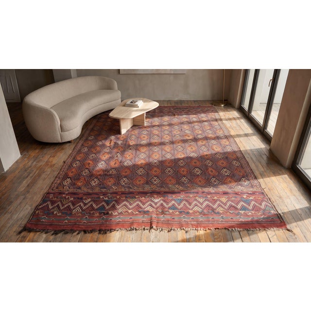 1900s Multicolor Diamond Tribal Antique Persian Soumak Rug 6'4" X 10'9" Hand Knotted Wool Carpet For Sale In New York - Image 6 of 8