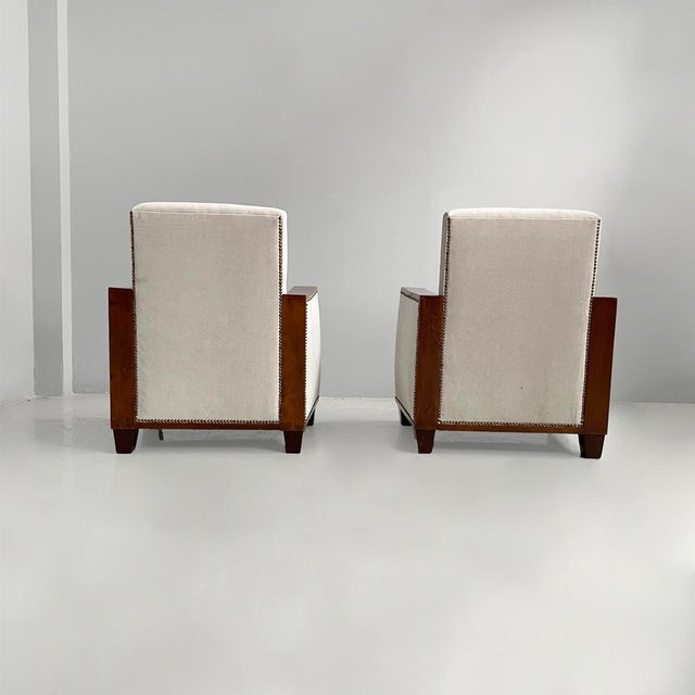 1930s Italian Art Deco Lounge Chairs in Wood and Grey Velvet, 1930s, Set of 2 For Sale - Image 5 of 13