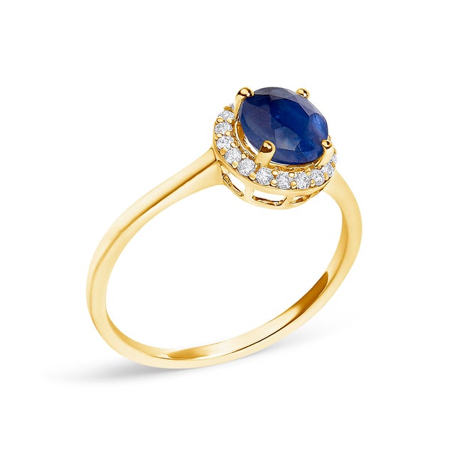 10K Yellow Gold Blue Sapphire and 1/10 Cttw Diamond Halo Ring, Size 6.5 For Sale - Image 4 of 7
