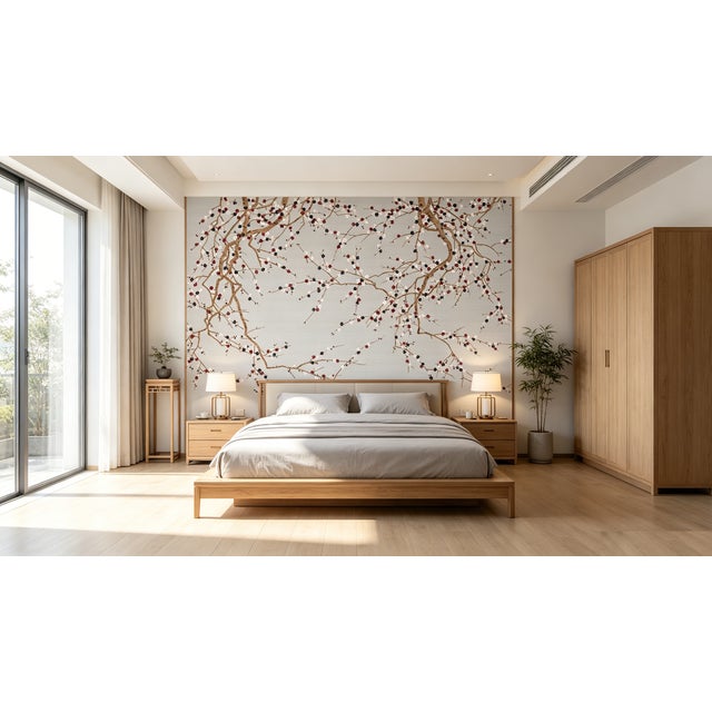 Chinese 36" * H100"/Panel * 5ps, Mustard-Yellow a Thousand Li of Rivers and Mountains Wallpaper, Chinese-Style Wallpaper Mural, 5 Panels For Sale - Image 3 of 4