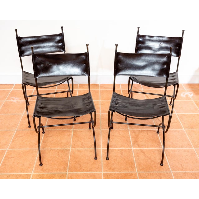 Vintage Dining Chairs in Leather and Wrought Iron, 1970s, Set of 4 For Sale - Image 17 of 18