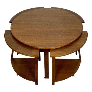 Wood Nesting Round Tables, Italy, 1970s, Set of 5 For Sale