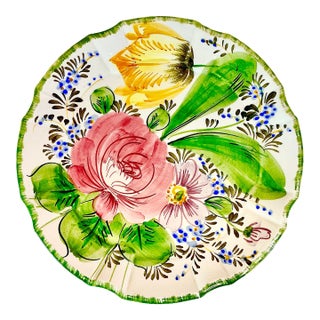 1960s Vintage Hollywood Regency Majolica Italian Nove Rose Hand Painted Platter For Sale