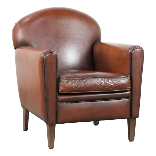 Art Deco Club Chair in Sheepskin Leather For Sale