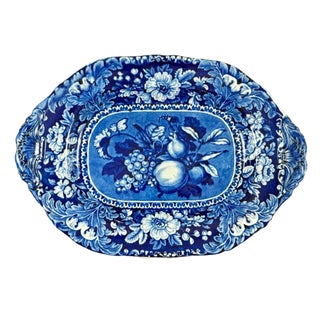 Stubbs & Kent Georgian Cobalt Transferware ‘ Fruits and Flowers’ Platter, Circa 1830 For Sale