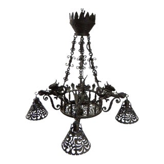 Vintage Gothic Five Light Dragon Fixture For Sale