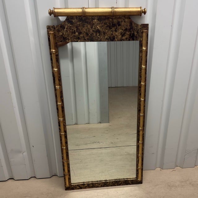 Chinoiserie Vintage Palm Beach Regency Faux Bamboo Parcel Gilt Faux Tortoiseshell Wall Mirror - Newly Painted For Sale - Image 3 of 12