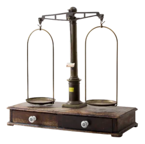 Vintage Brass Apothecary Scales on Wooden Base, 1910s
