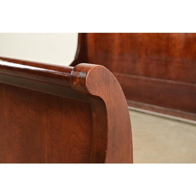 Grange Style French Louis Philippe Carved Cherry Wood King Size Sleigh Bed For Sale - Image 10 of 13
