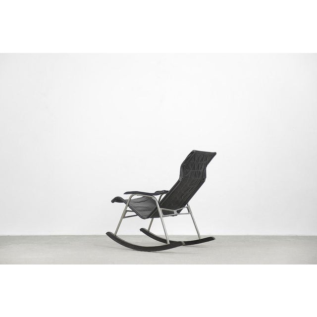 Postmodern Black Leather Rocking Chair by Takeshi Nii, 1950s For Sale - Image 11 of 18