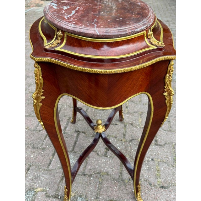 Brown 1900s French Louis XVI Mahogany Marble Side Table For Sale - Image 8 of 17