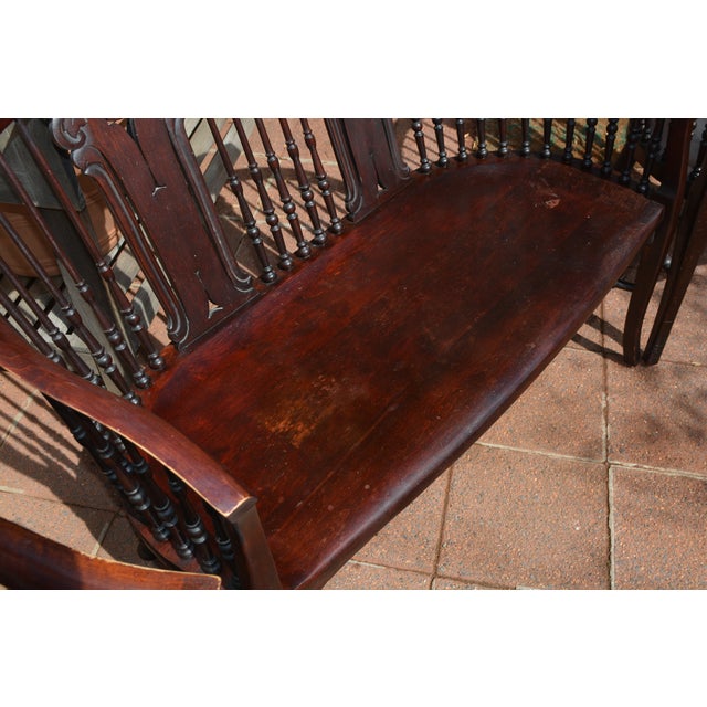 Wood 1950s Stickley & Brandt Mahogany Wood 3 Piece Curved Parlor Set Bench Chair & Rocker For Sale - Image 7 of 18