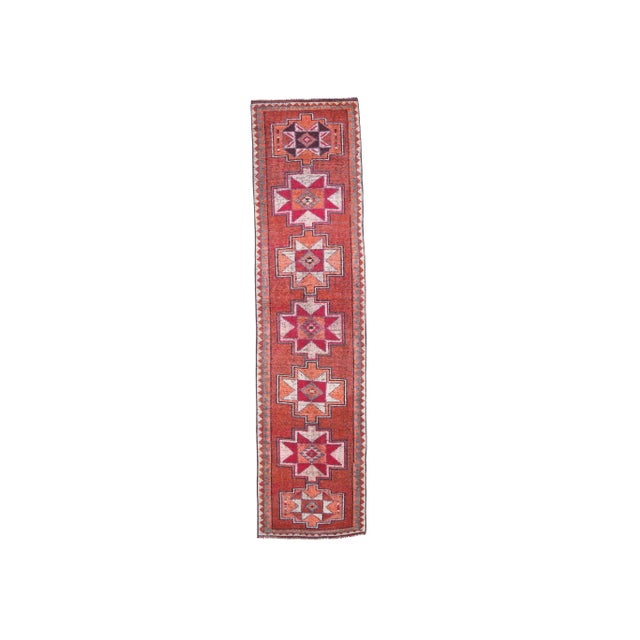 Vintage Turkish Oushak Handmade Wool Cotton Red Runner For Sale - Image 11 of 11