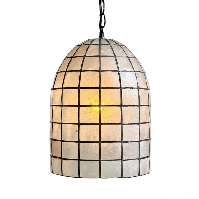 Contemporary Capiz Shell Bell Pendant Light Small For Sale - Image 3 of 13