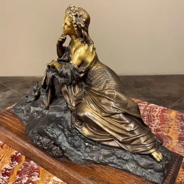 19th Century French Bronze Statue of Maiden With Lyre For Sale - Image 11 of 13