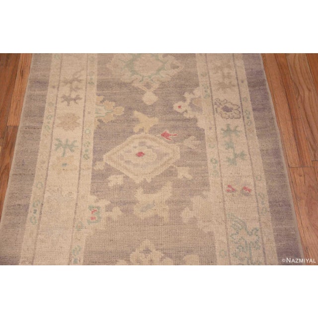 Soft Light Gray Pastel Color Tribal Geometric Turkish Oushak Design Modern Hallway Runner Rug For Sale In New York - Image 6 of 6