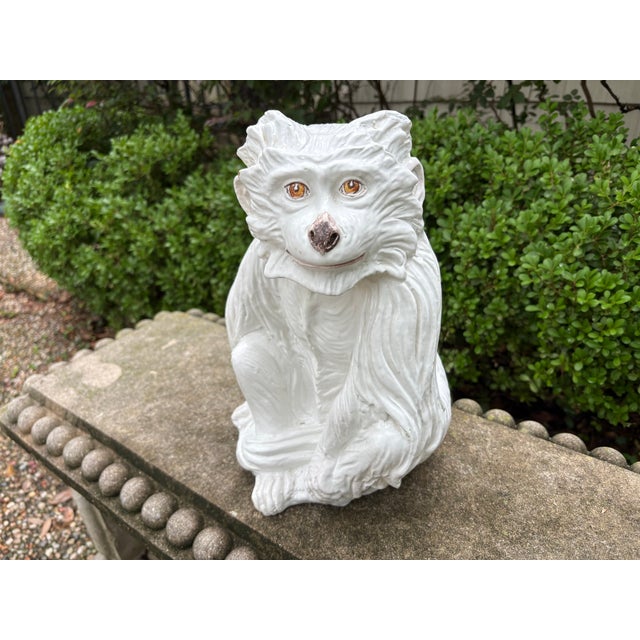 Italian Glazed Ceramic Monkey Sculpture. Offered is a beautifully detailed mid-century/Hollywood Regency Italian glazed...