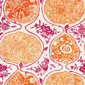 Sample - Schumacher Katsugi Wallpaper in Tangerine & Berry