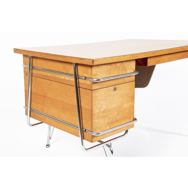 Kem Weber Trimline Desk for Heywood Wakefield, Mid Century Modern Birch and Chrome Office Desk, 1950s For Sale - Image 9 of 16
