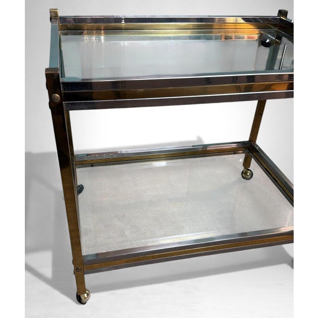 Metal Mid 20th Century Romeo Rega Style Italian Brass and Steel Bar Cart For Sale - Image 7 of 16