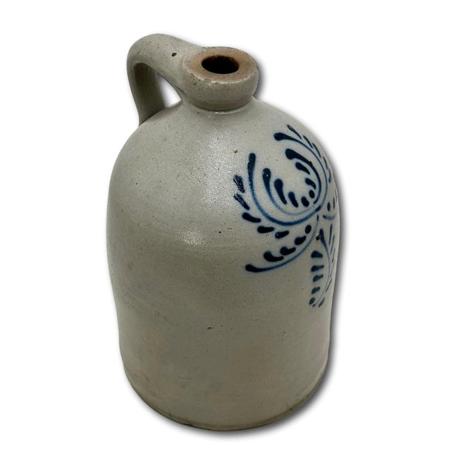 Ceramic Nice Small 1 Gallon Size Antique Early American Blue Decorated Stoneware Spirits Jug - Circa Late 19th Century For Sale - Image 7 of 18