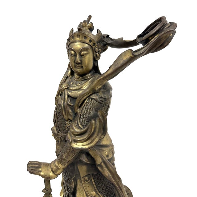 1950s 20th-Century Chinese Bronze Wei Tuo Bodhisattva Statue For Sale - Image 5 of 12