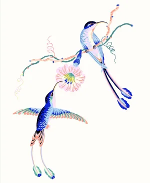 Contemporary Hummingbird Giclée Print in Cream